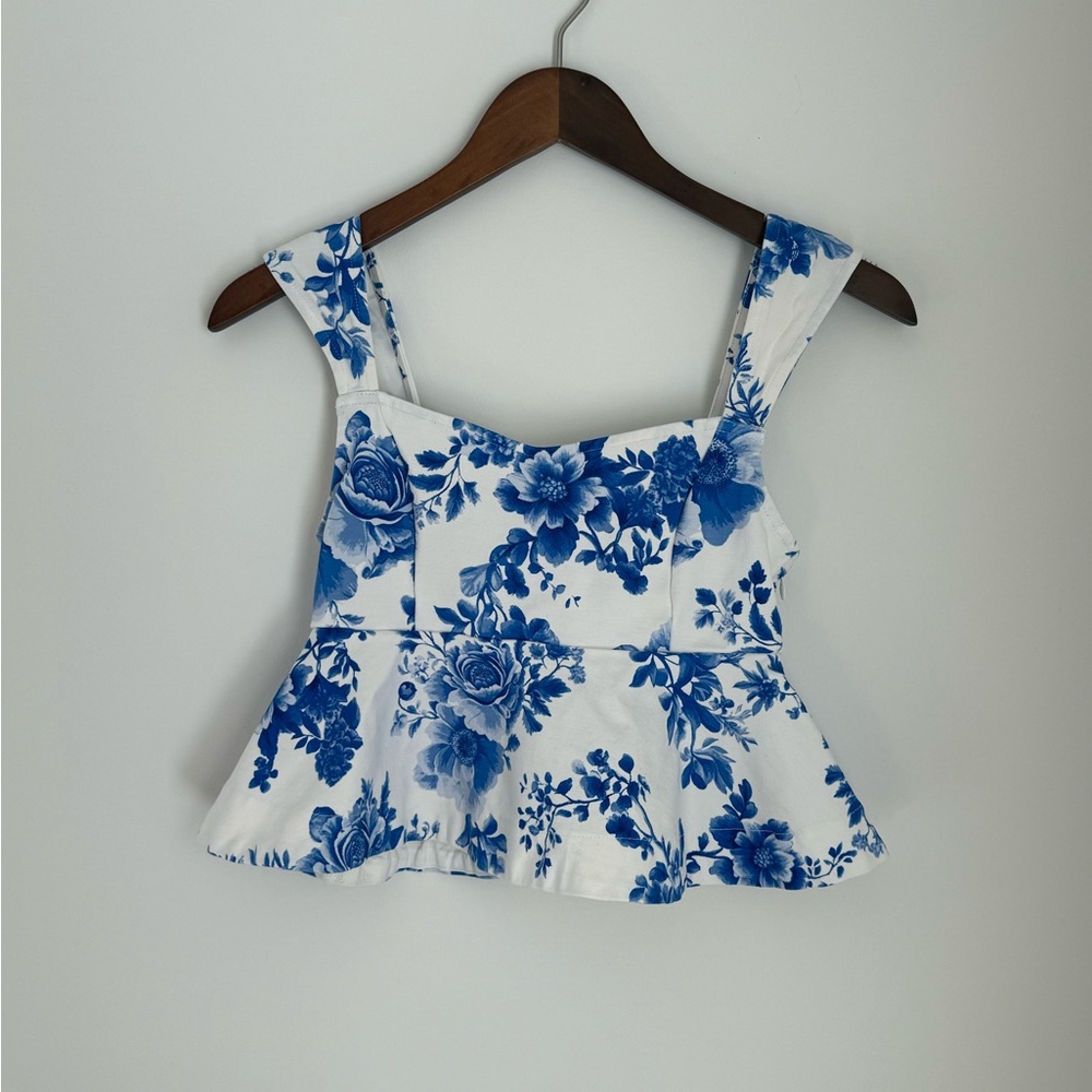 Anthropologie Maeve Square Neck Peplum Tank Top in Blue Floral NWOT size XS